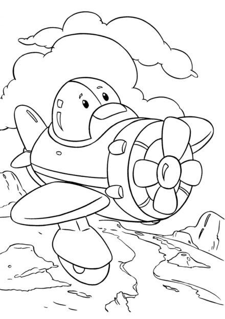 Avion Volant au-dessus des Montagnes Coloriage