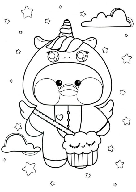 Lalafanfan Canard en Costume de Licorne Coloriage