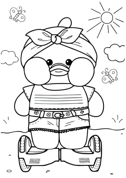 Canard en Hoverboard Coloriage