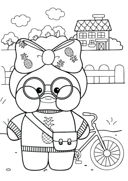 Canard avec Bicyclette Coloriage