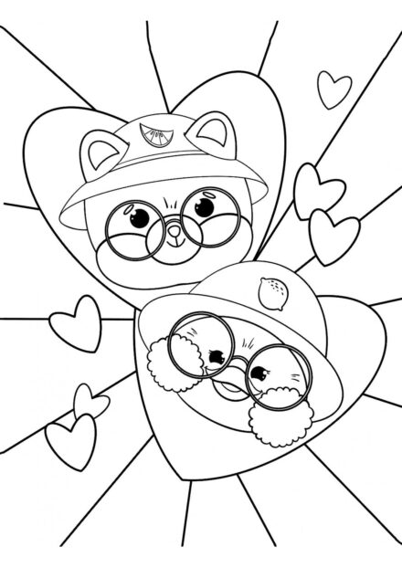 Lalafanfan et Shiba avec des Chapeaux Coloriage