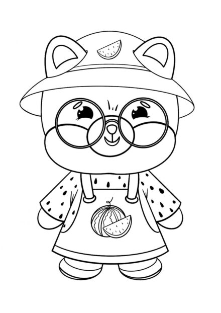 Shiba en Costume de Pastèque Coloriage