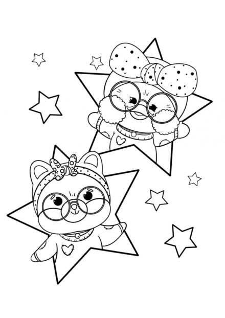 Lalafanfan et Shiba avec des Étoiles Coloriage