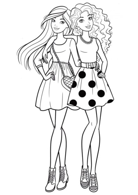 Barbie et son amie se baladant Coloriage