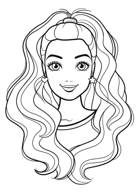 Barbie avec une coiffure magnifique Coloriage