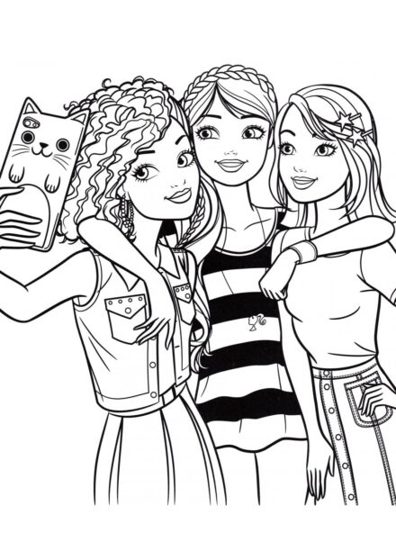 Barbie prenant des photos avec ses amis Coloriage