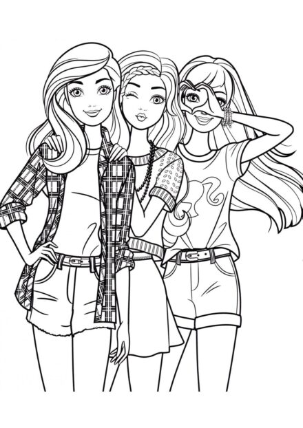 Les amis de Barbie posant pour des photos Coloriage