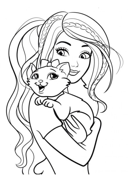 Barbie et son chat Blissa Coloriage