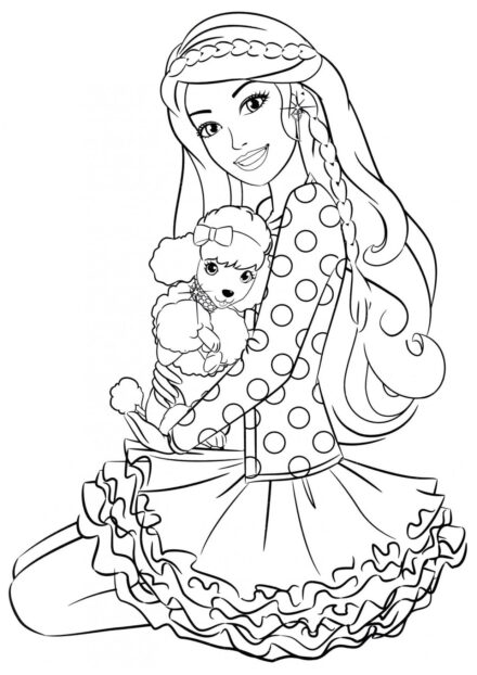 Barbie avec son chiot Coloriage