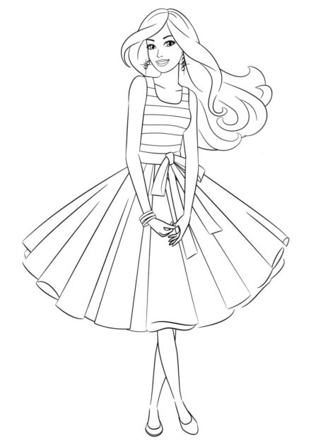 Barbie en tenue romantique Coloriage