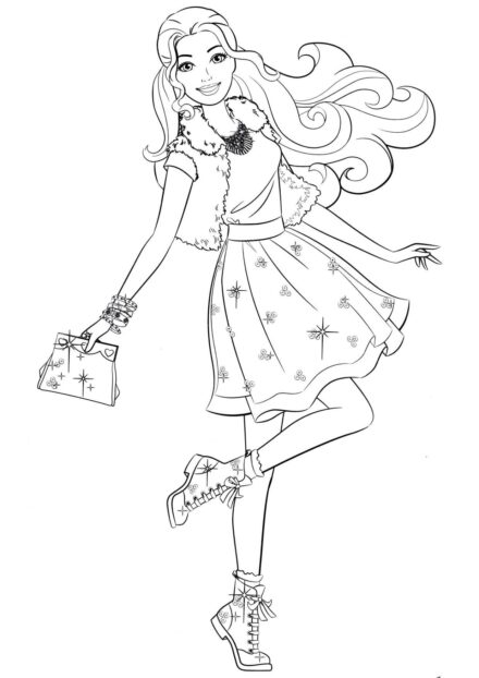 Barbie dans un gilet en fausse fourrure Coloriage