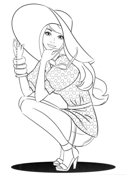 Barbie avec un chapeau Coloriage