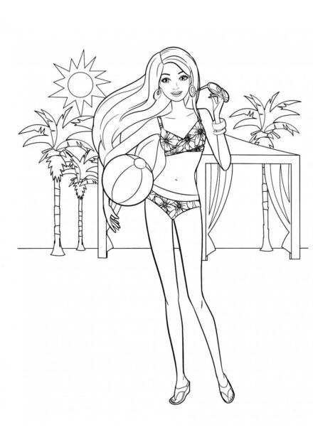 Barbie à la plage Coloriage