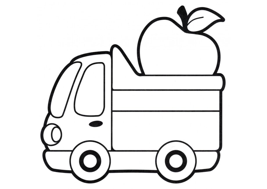 Page de Coloriage Camion avec une Pomme