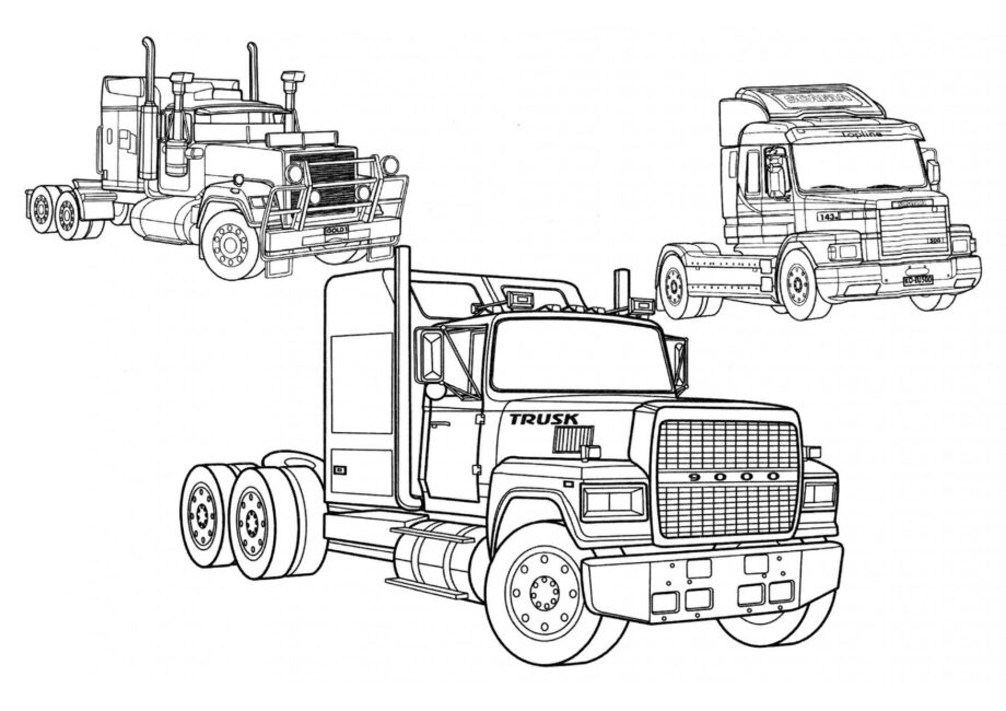 Page de Coloriage Trois Grands Camions