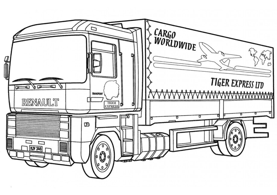 Page de Coloriage Camion Tiger Express