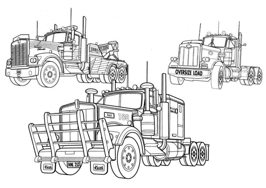 Page de Coloriage Trois Camions Américains