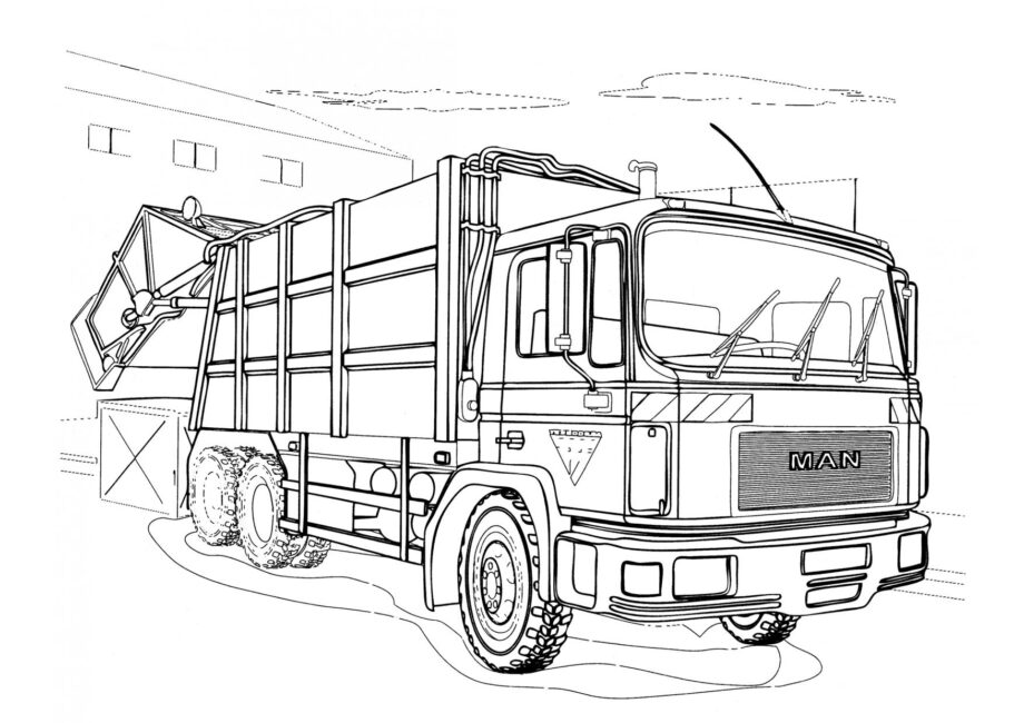 Page de Coloriage Camion de Collecte des Déchets MAN