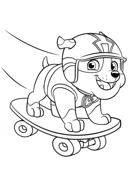 Page de Coloriage : Rubble sur un Skateboard