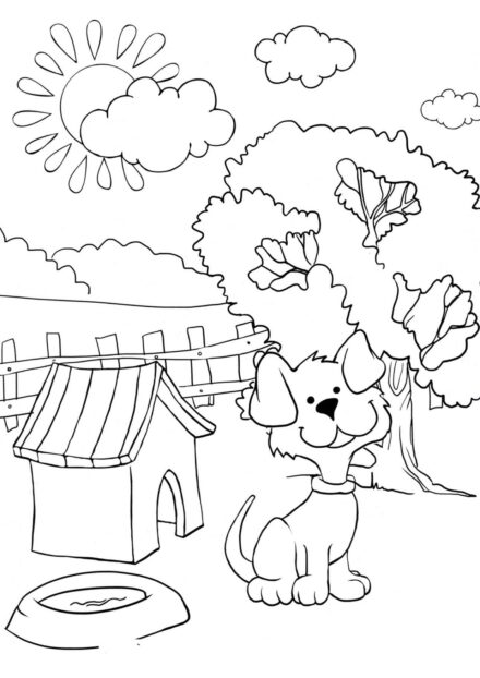 Page de Coloriage : Chien près du Chenil