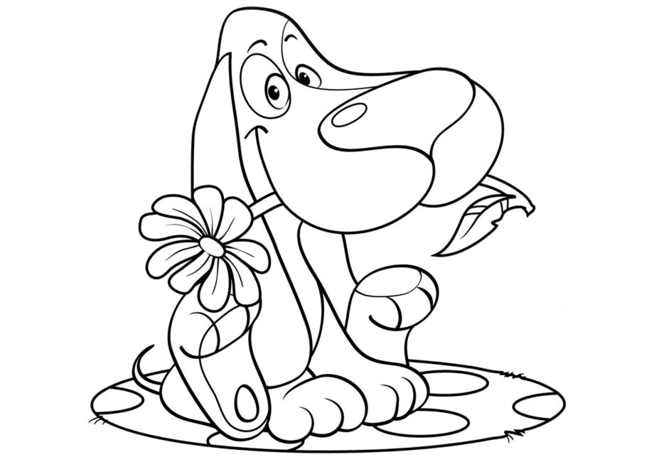 Page de Coloriage : Chien avec une Fleur