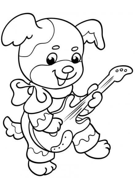 Page de Coloriage : Chien Guitariste