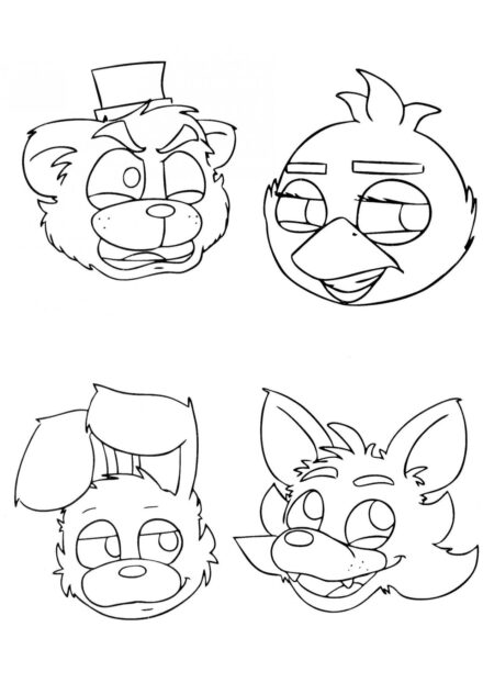 Têtes des Personnages FNAF Coloriage