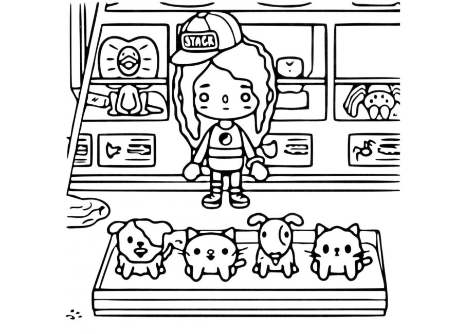 Toca Boca Coloriage - Fille Choisissant un Animal de Compagnie