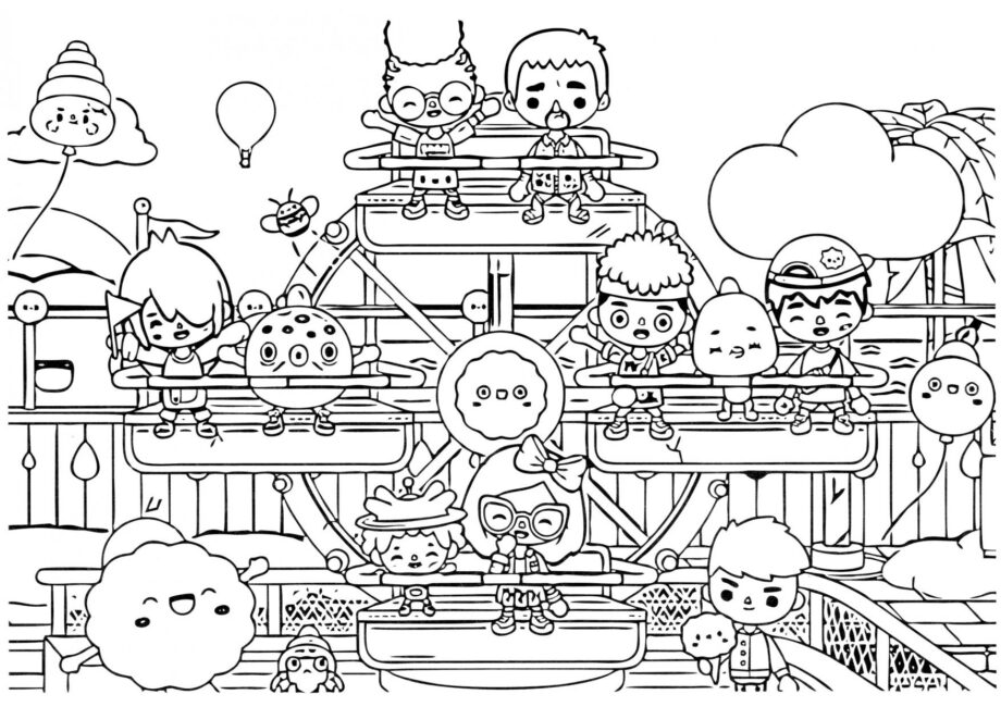 Toca Boca Coloriage - Enfants au Parc d'Attractions