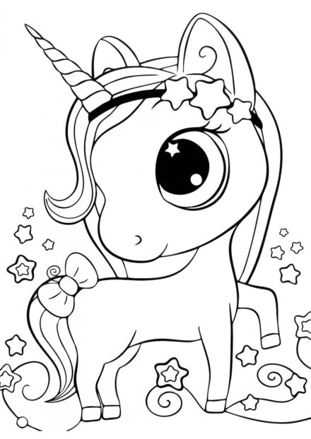 Coloriage : Licorne avec un Nœud