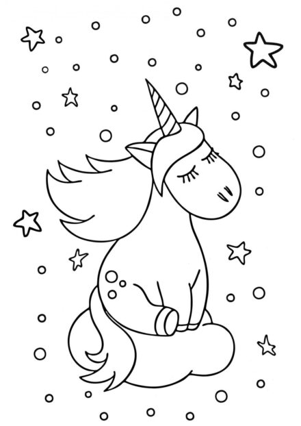 Coloriage : Licorne dans le Ciel Nocturne