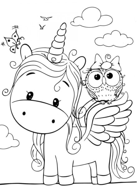 Coloriage : Petit Licorne et Hibou