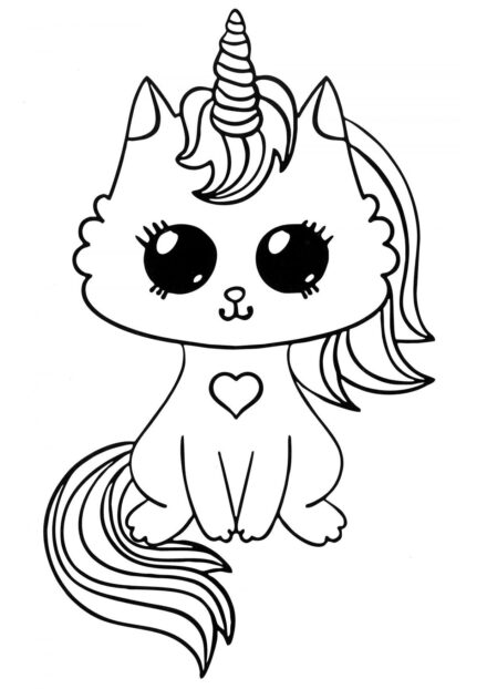 Coloriage : Petit Licorne et Chaton