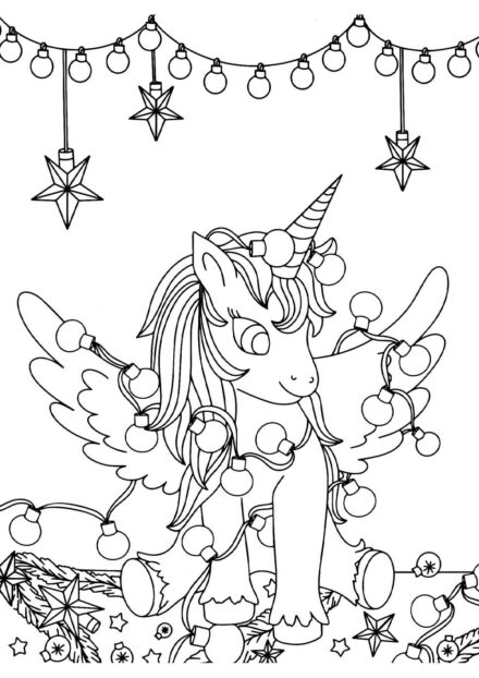 Coloriage : Licorne avec une Guirlande