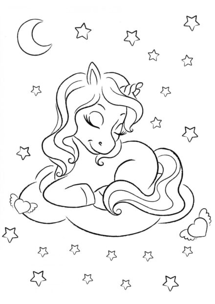 Coloriage : Petit Licorne Sous les Étoiles