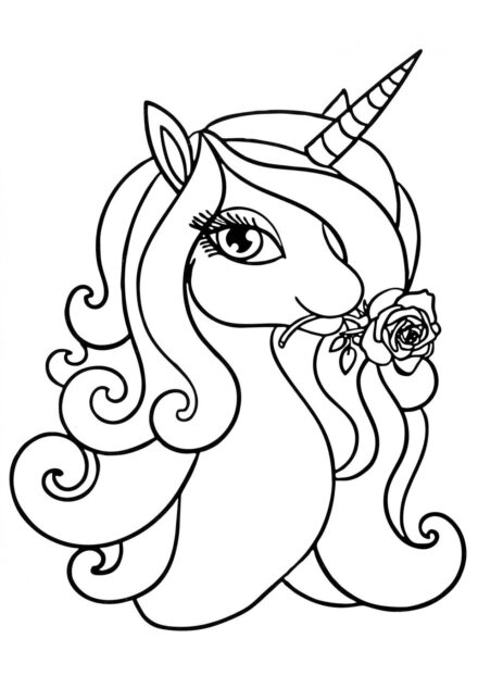 Coloriage : Licorne avec une Rose