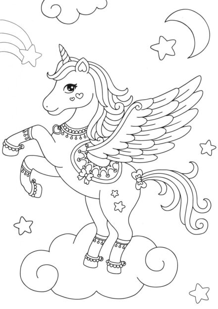 Coloriage : Licorne avec des Décorations