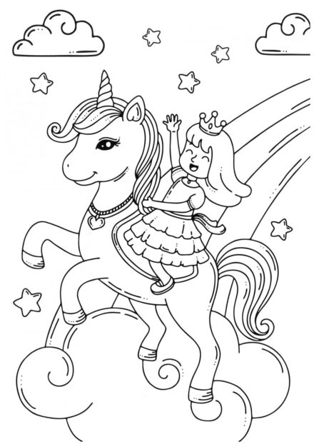 Coloriage : Licorne et Princesse