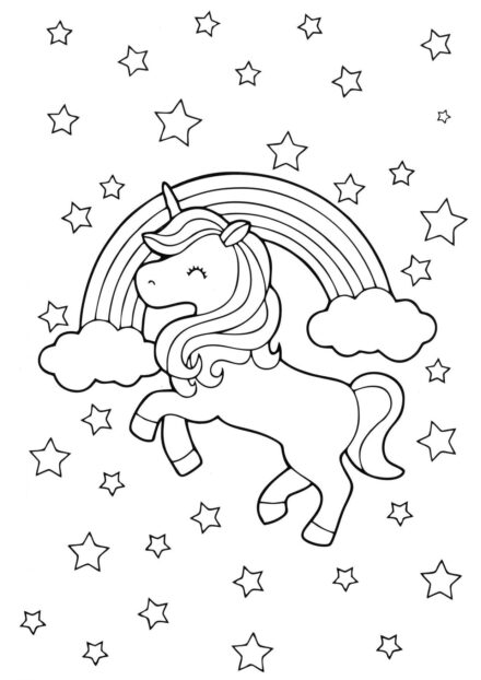 Coloriage : Licorne Courant dans le Ciel