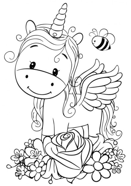 Coloriage : Petit Licorne et Abeille