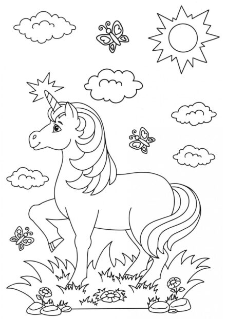 Coloriage : Licorne et Papillons