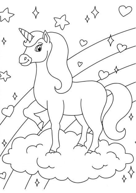 Coloriage : Licorne dans un Nuage