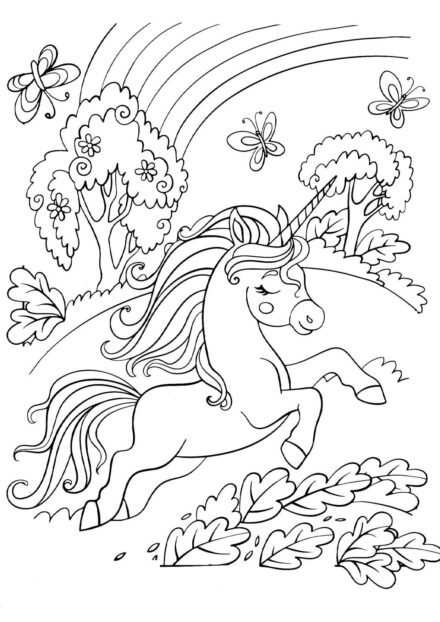 Coloriage : Licorne dans la Forêt Enchantée