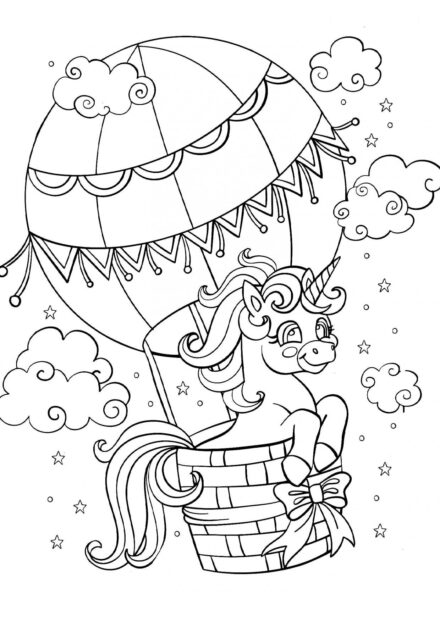 Coloriage : Licorne dans une Montgolfière