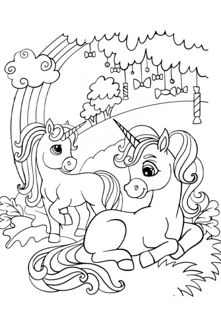 Coloriage : Maman Licorne et Bébé