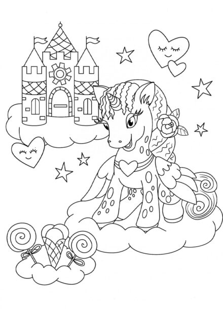 Coloriage : Licorne et Château