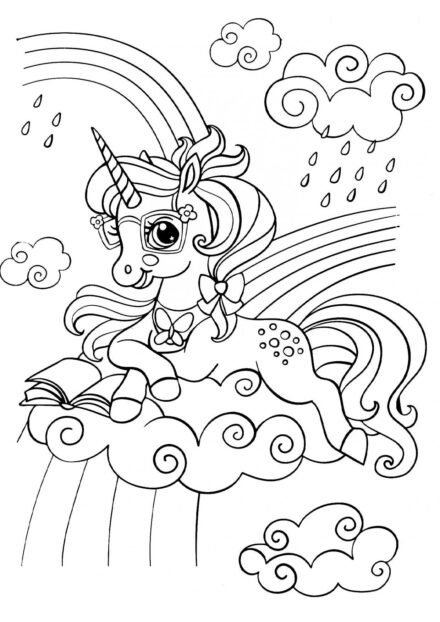 Coloriage : Petit Licorne en Train de Lire