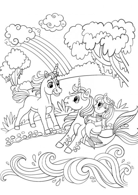 Coloriage : Licornes et Sirène