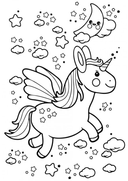 Coloriage : Petit Licorne dans le Ciel