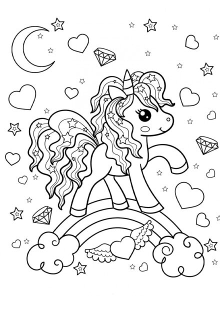 Coloriage : Petite Licorne aux Cheveux Clairs